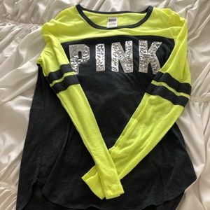 PINK Neon yellow and charcoal long sleeve